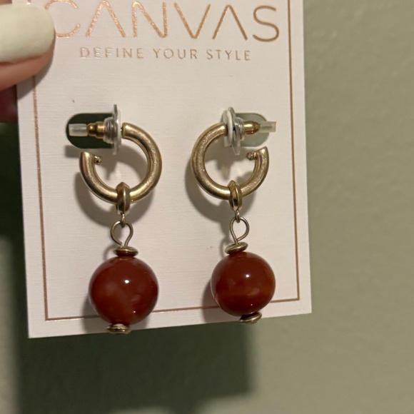 Canvas Brown and Gold Earings - Picture 1 of 2